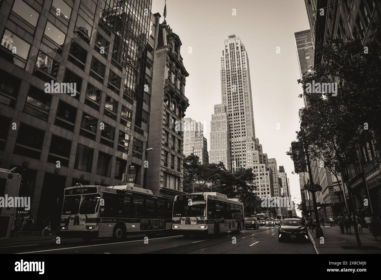 The Bustling Fifth Avenue in Sepia Tones - Manhattan, New York City Stock Photo