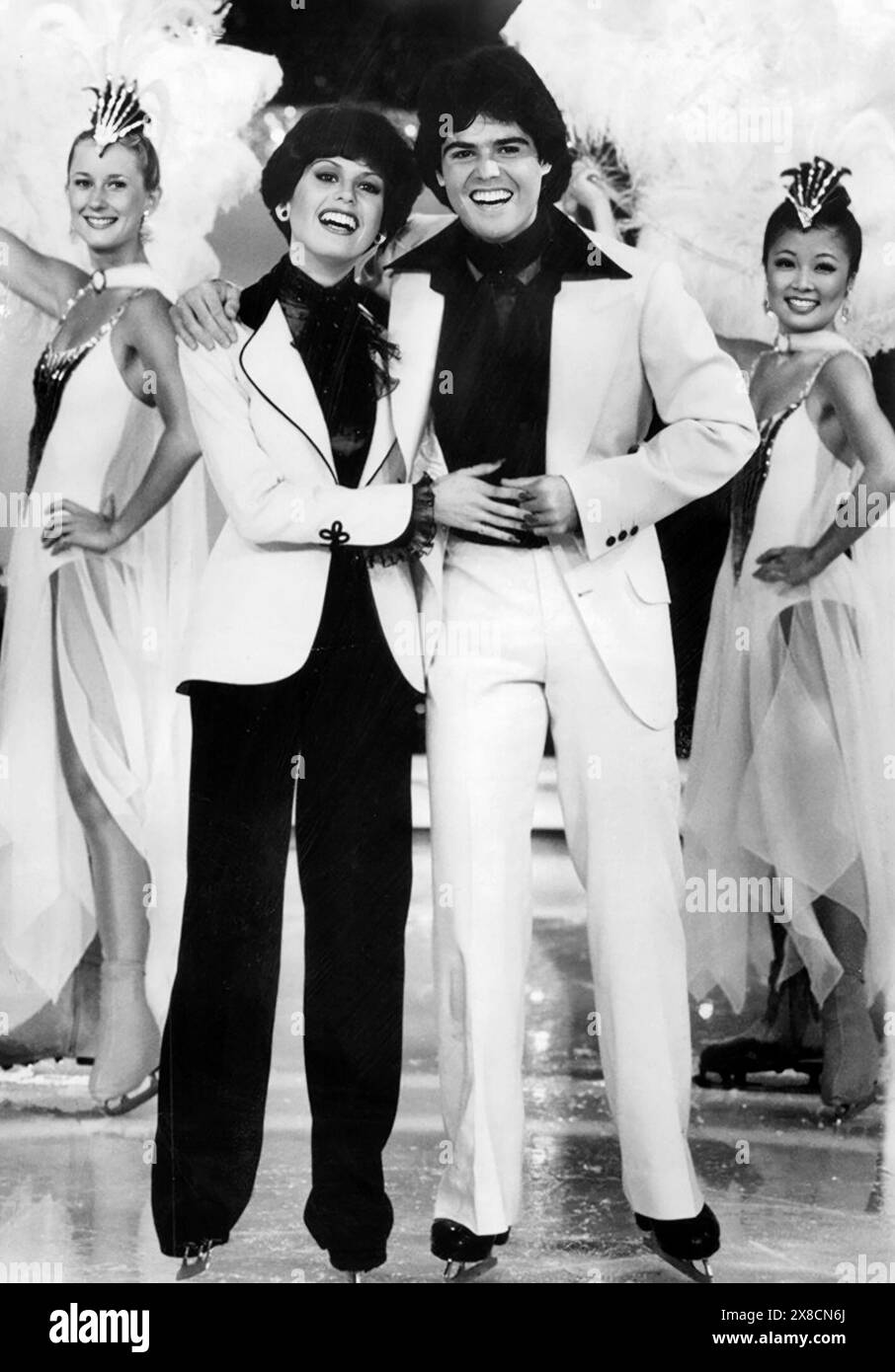 Marie and Donny Osmond. Portrait of the American singers Marie Osmond (b. 1959) and Donald Clark Osmond (b. 1957), publicity still for The Donny & Marie Show, 1977. Stock Photo