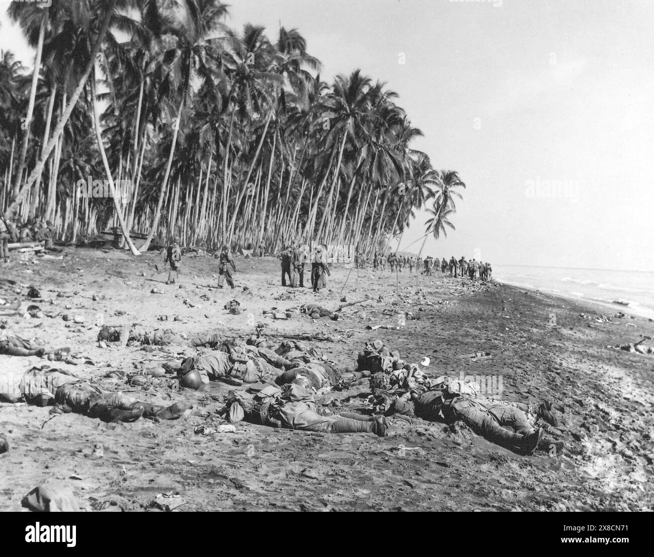Guadalcanal. Dead Japanese soldiers at the mouth of Alligator Creek during the Guadalcanal Campaign l on 21 August 1942,  after being killed by U.S. Marines during the Battle of the Tenaru. Stock Photo