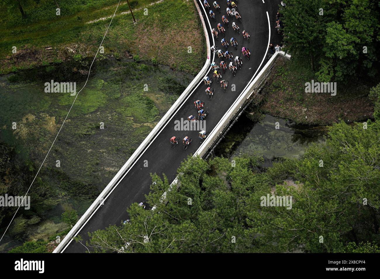Italia. 24th May, 2025. Aerial pic of peloton during the 19th stage of