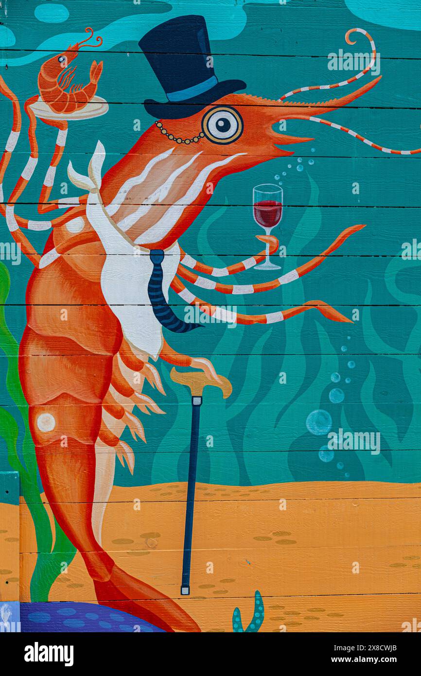 Spot Prawn mural at Steveston Harbour in British Columbia Canada Stock Photo