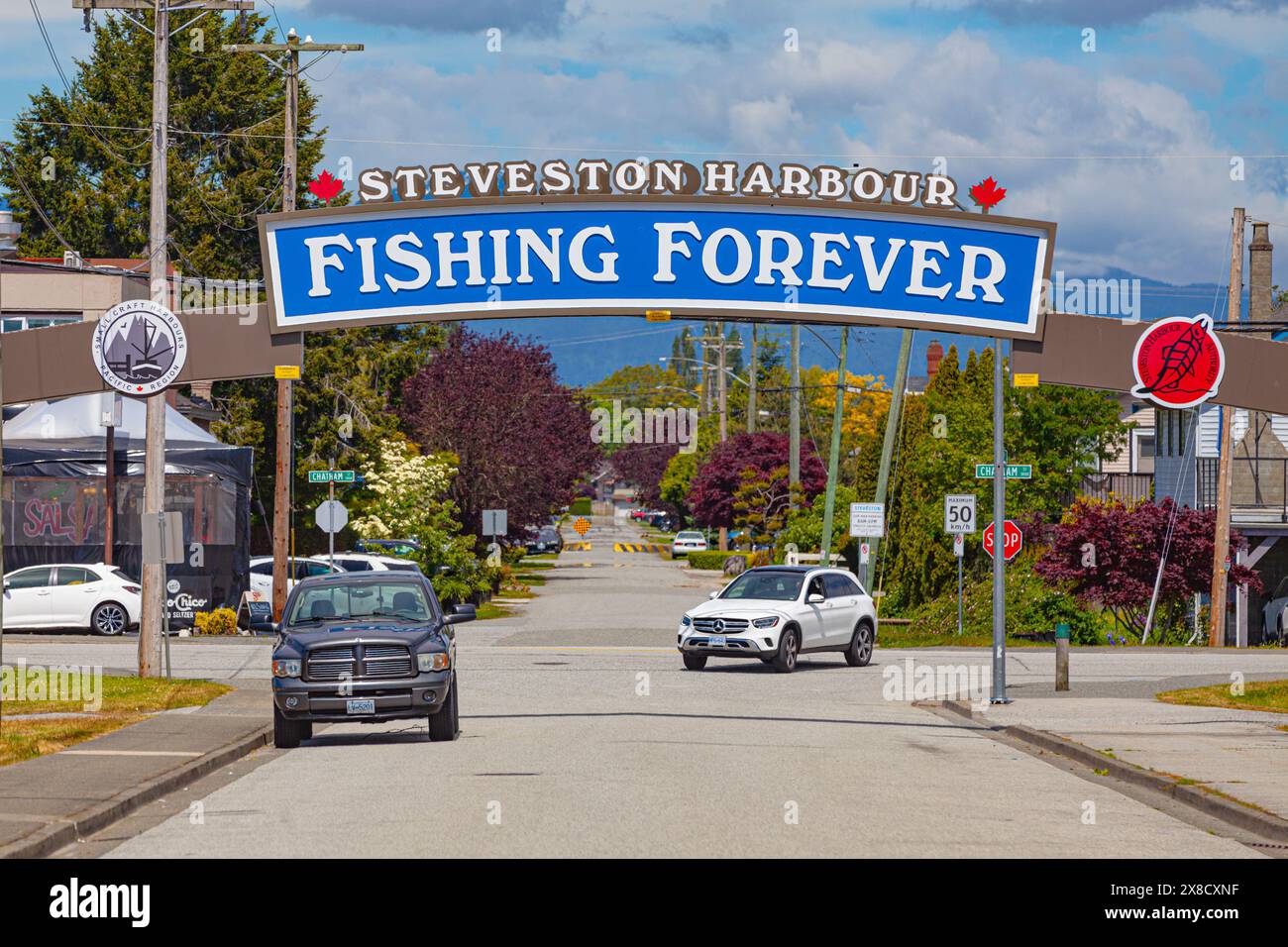 Sign at the entrance of Steveston Harbour in British Columbia Canada Stock Photo