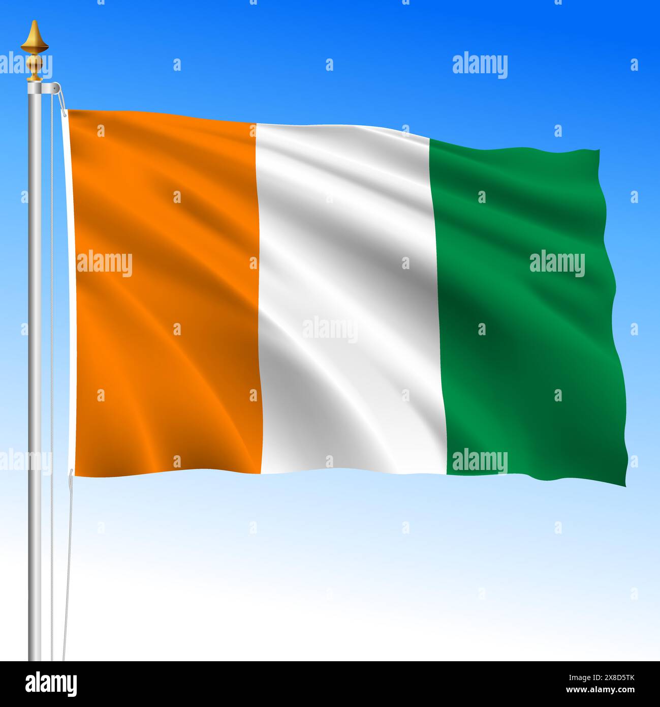 Ivory Coast, official national waving flag, african country, vector illustration Stock Vector
