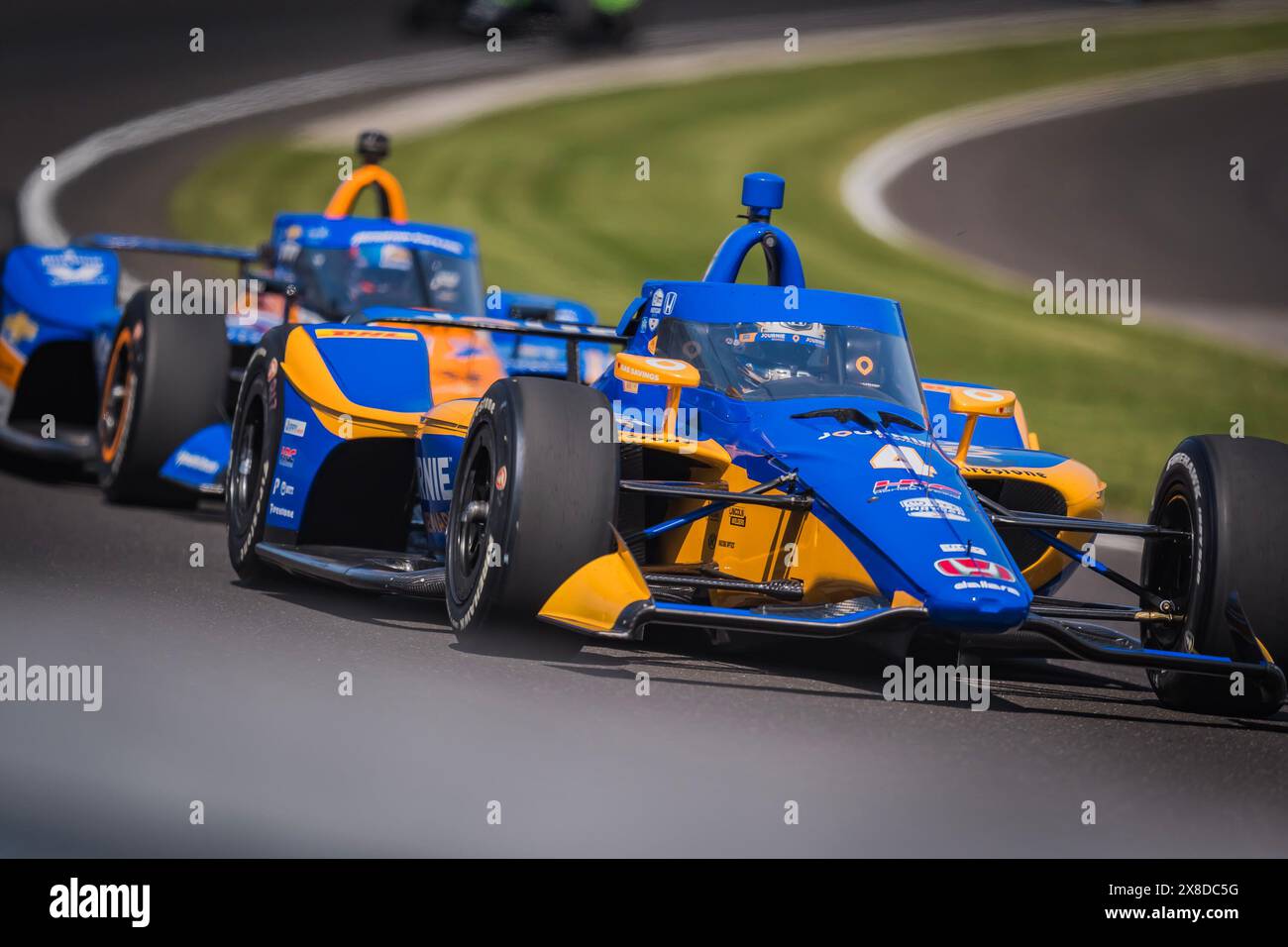 Speedway, In, USA. 24th May, 2024. KYFFIN SIMPSON (R) (4) of Bridgetown, Barbados practices for the 108th Running of the Indianapolis 500 at the Indianapolis Motor Speedway in Speedway, IN. (Credit Image: © Walter G. Arce Sr./ASP via ZUMA Press Wire) EDITORIAL USAGE ONLY! Not for Commercial USAGE! Stock Photo