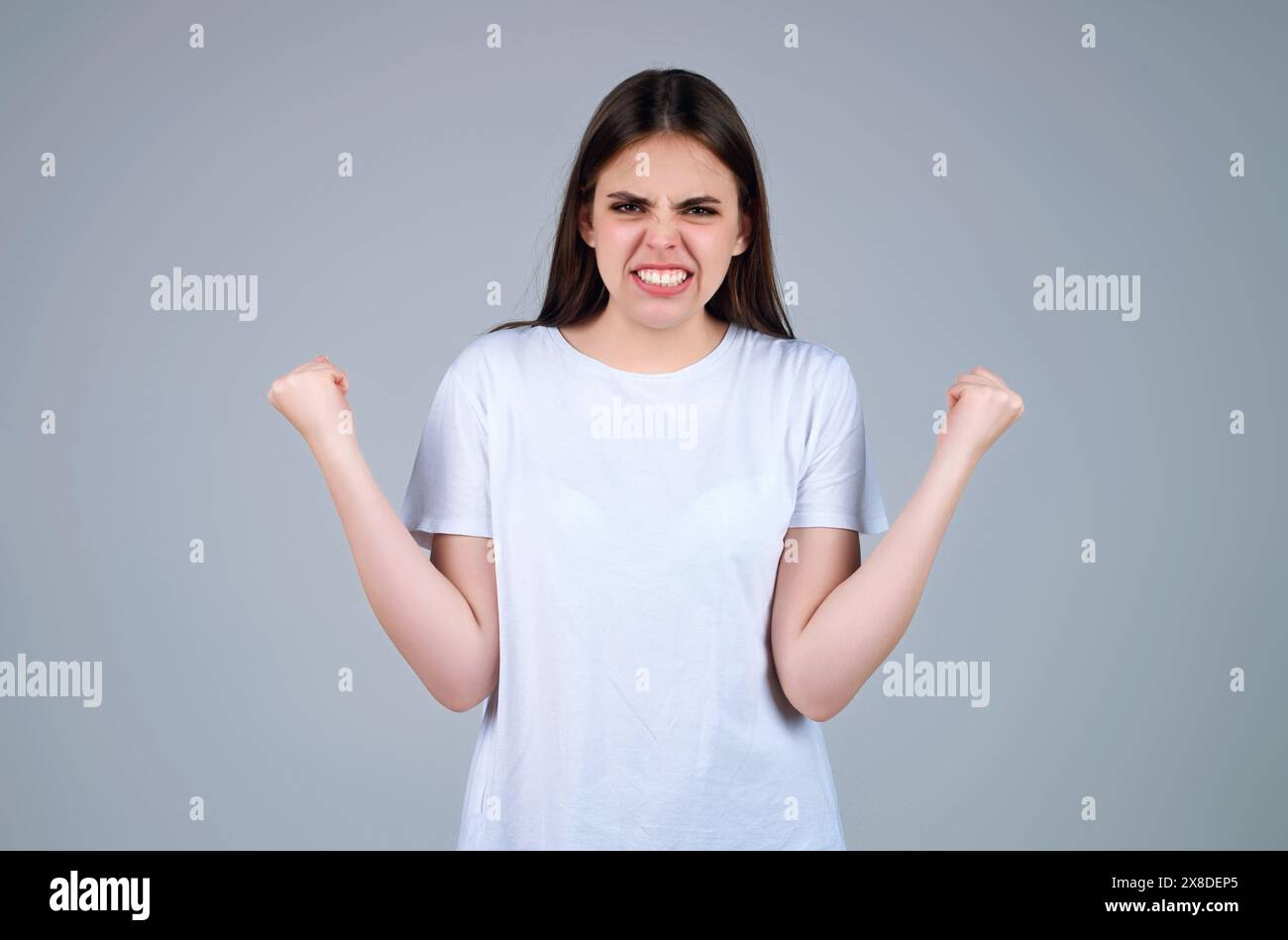 Furious woman. Woman with angry expression. Angry hateful girl furious ...