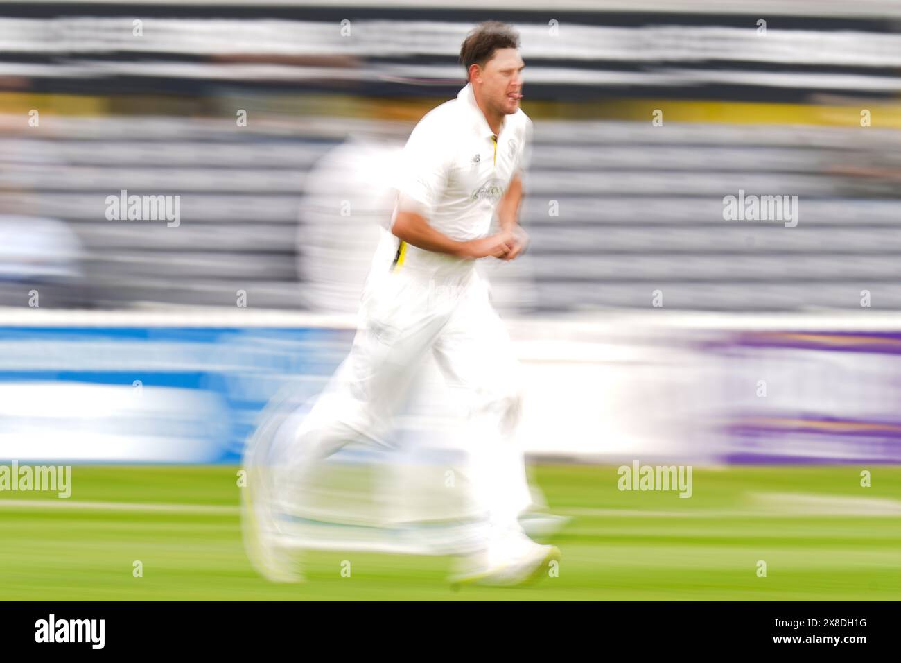 Bristol, UK, 24 May 2024. Gloucestershire's Beau Webster running in to bowl during the Vitality County Championship match between Gloucestershire and Derbyshire. Credit: Robbie Stephenson/Gloucestershire Cricket/Alamy Live News Stock Photo