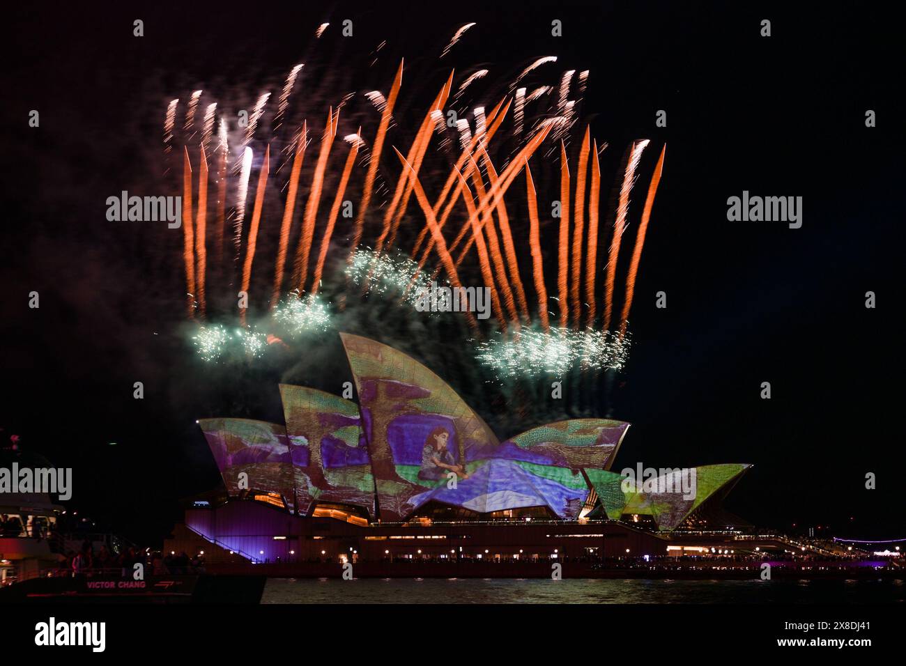Sydney, Australia. 24th May, 2024. Fireworks explode around the Sydney ...