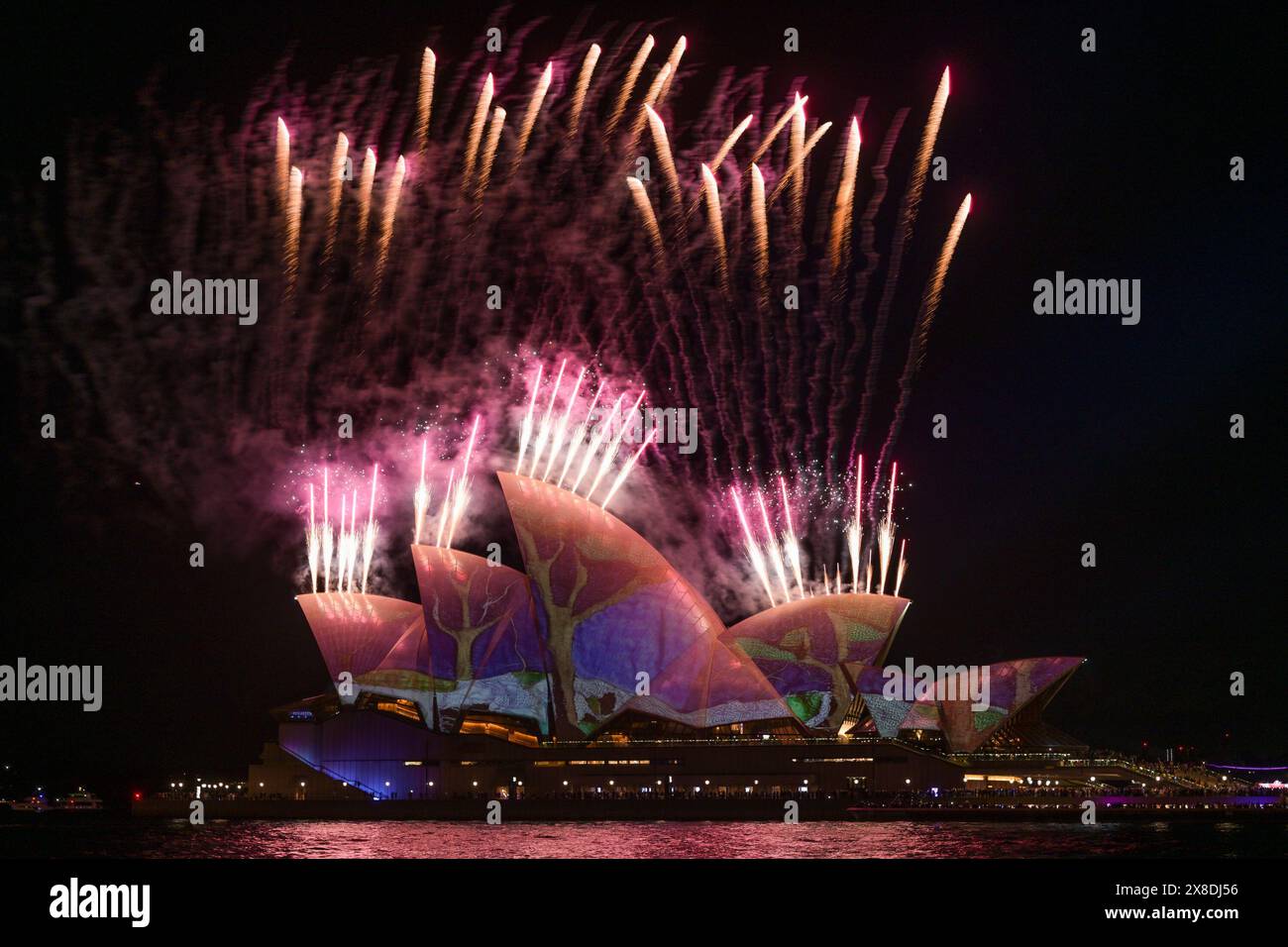 Sydney, Australia. 24th May, 2024. Fireworks explode around the Sydney ...