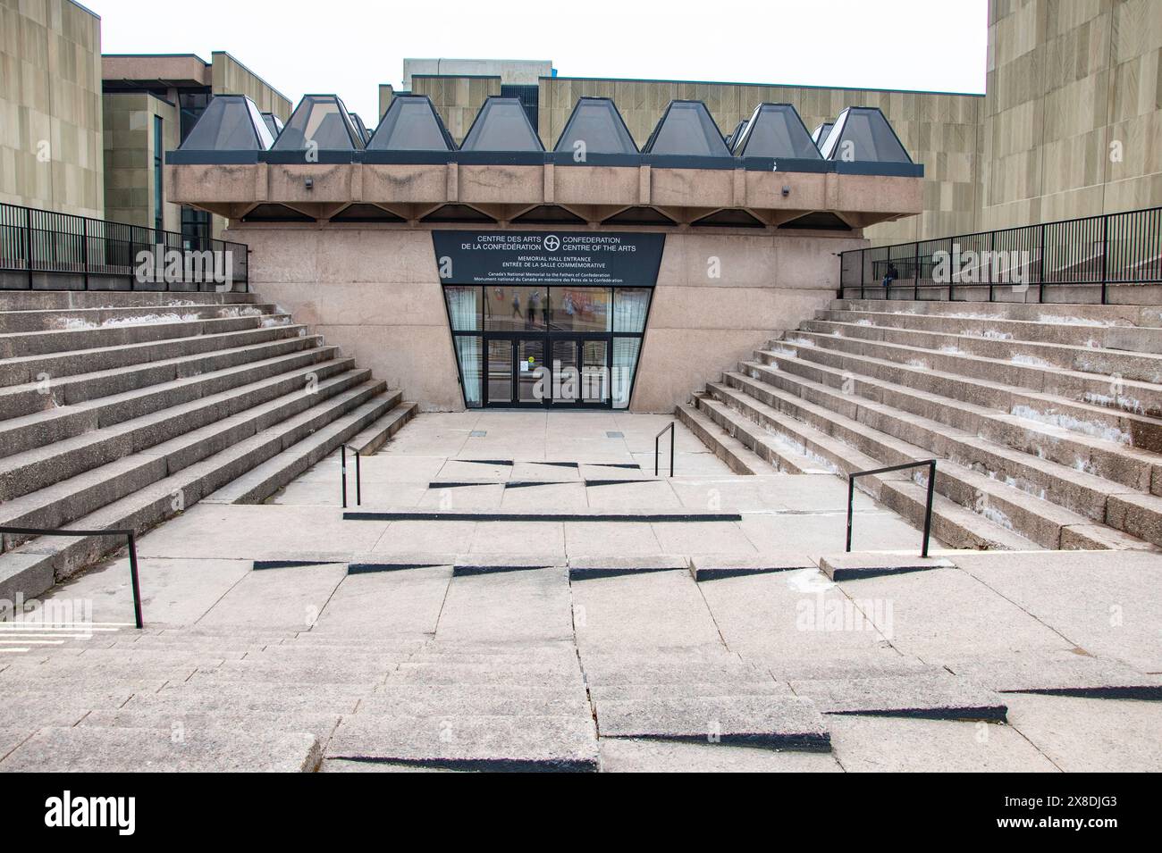 Stairs to the Memorial Hall entrance at the Confederation Centre of the Arts in downtown Charlottetown, Prince Edward Island, Canada Stock Photo