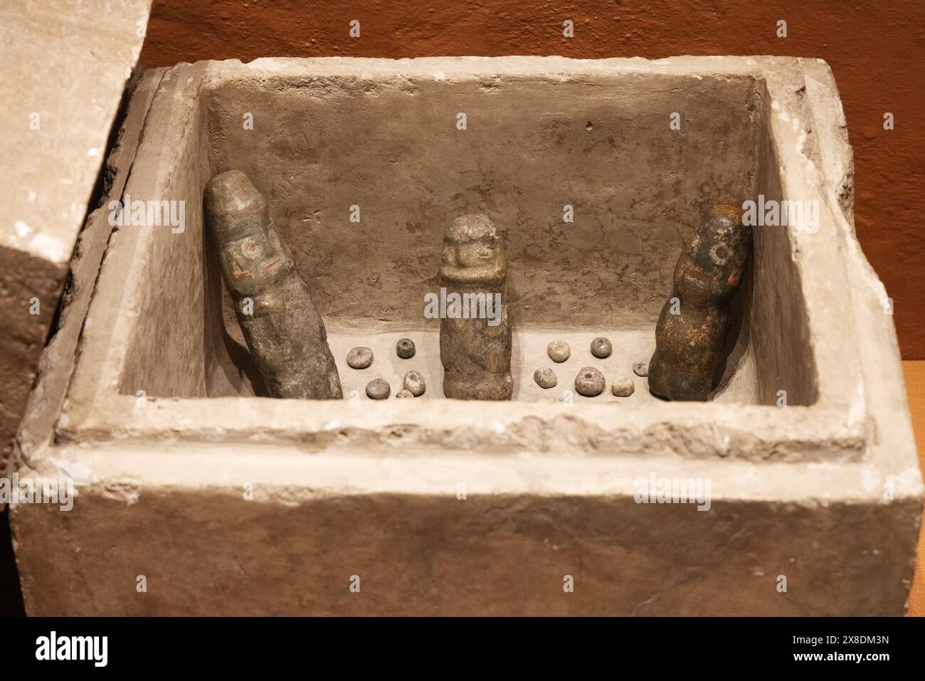 Aztec artifacts; Offering 19, dating from around 1470, a volcanic stone ...