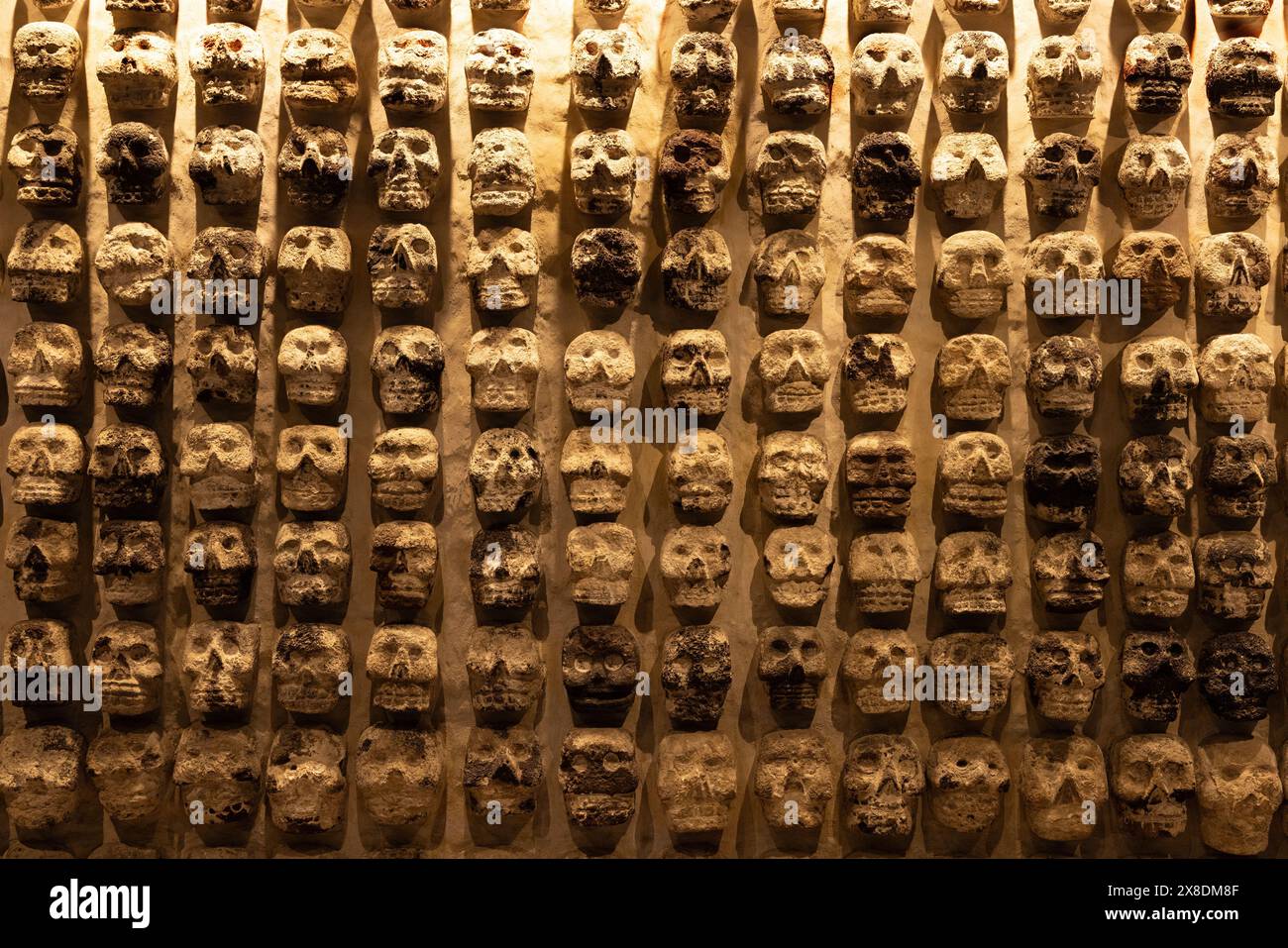 Aztec Tzompantli, or Aztec Skull rack - with sculptures of human skulls ...