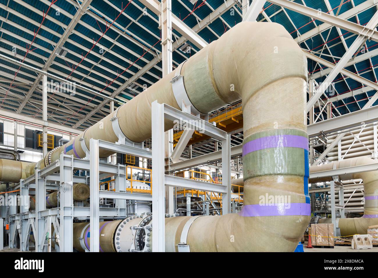 Water pipes and pumps at a reverse osmosis desalination plant Stock ...