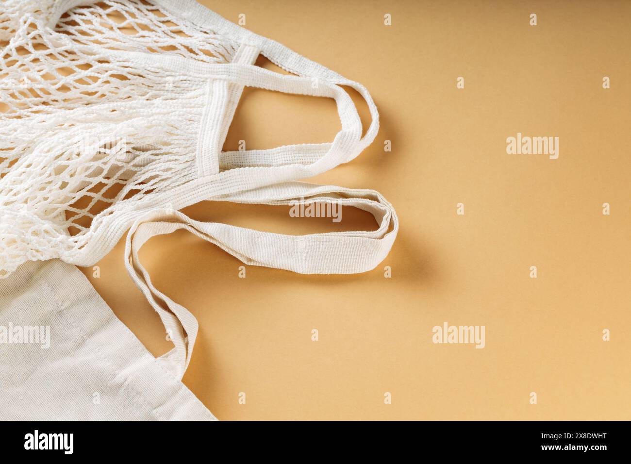 Cotton Bags Promoting Pollution Reduction, Sustainable Shopping Concept Stock Photo