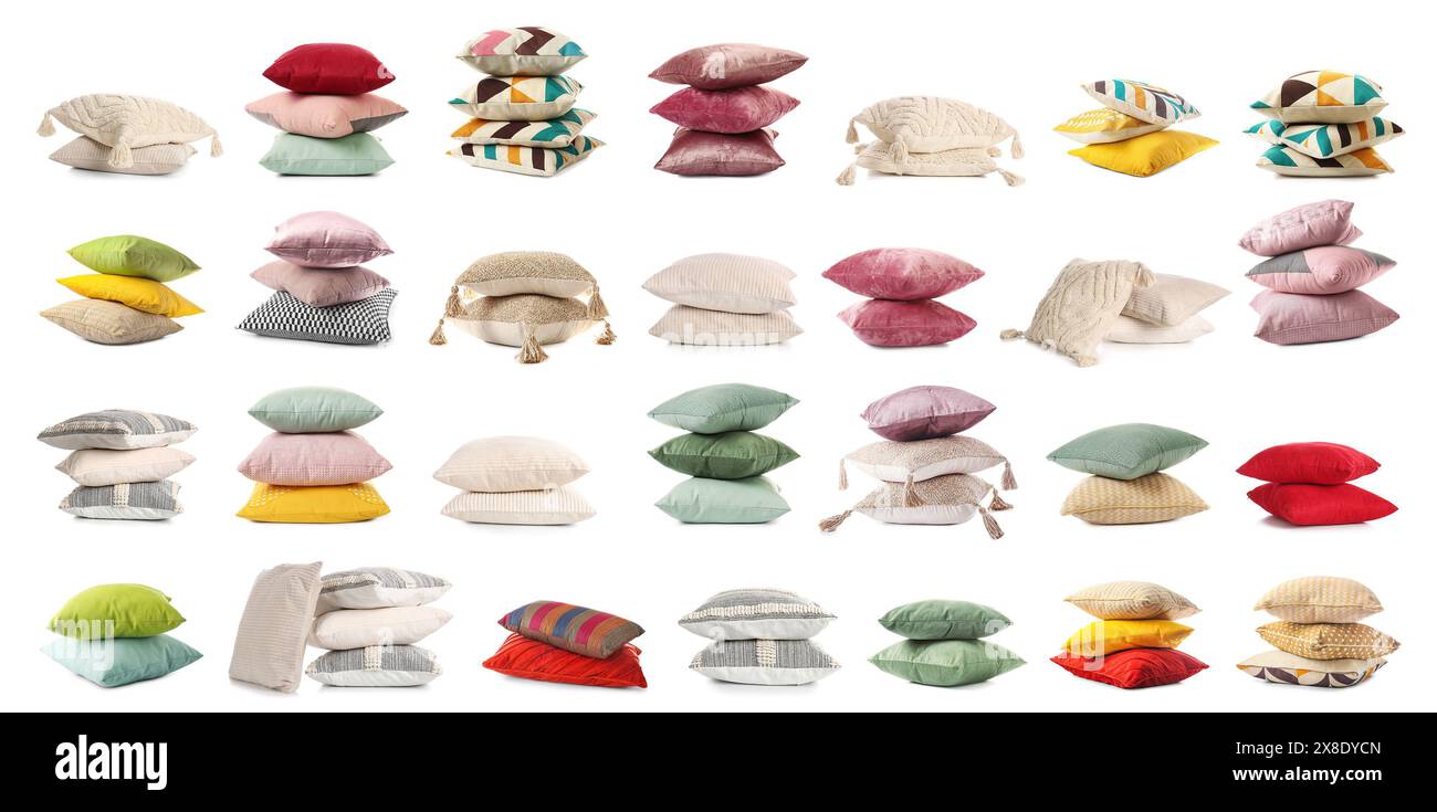 Set of many different pillows on white background Stock Photo