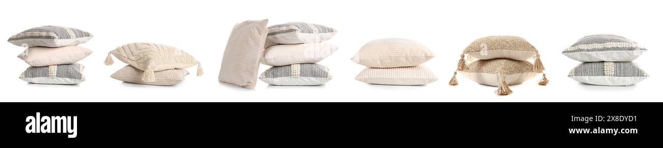 Set of different pillows on white background Stock Photo