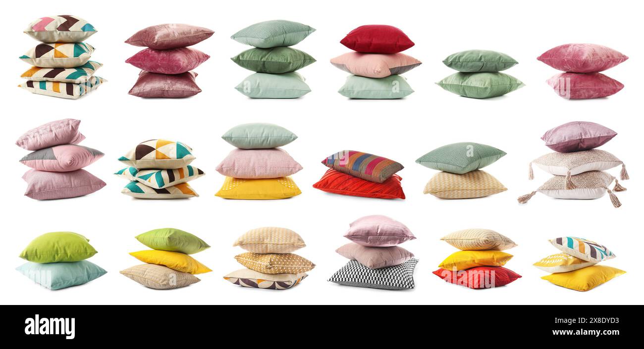 Set of different pillows on white background Stock Photo
