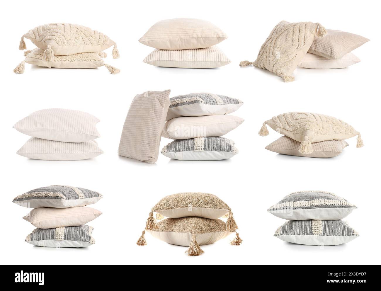 Set of different pillows on white background Stock Photo