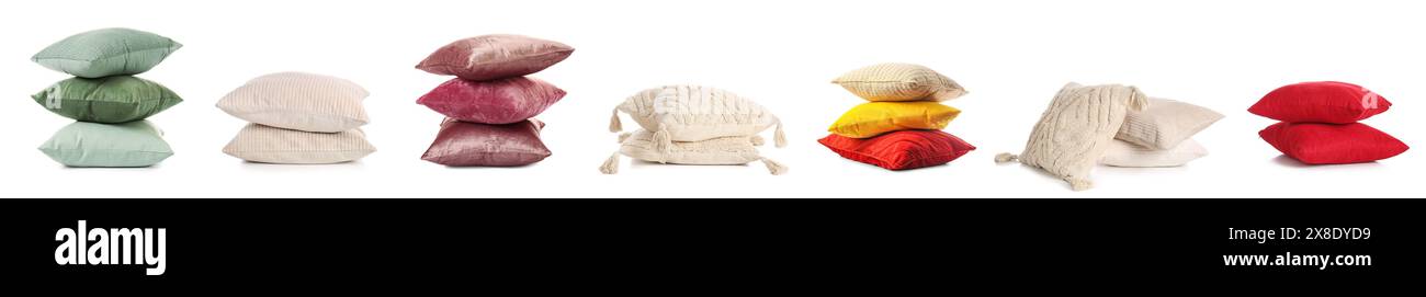 Set of different pillows on white background Stock Photo