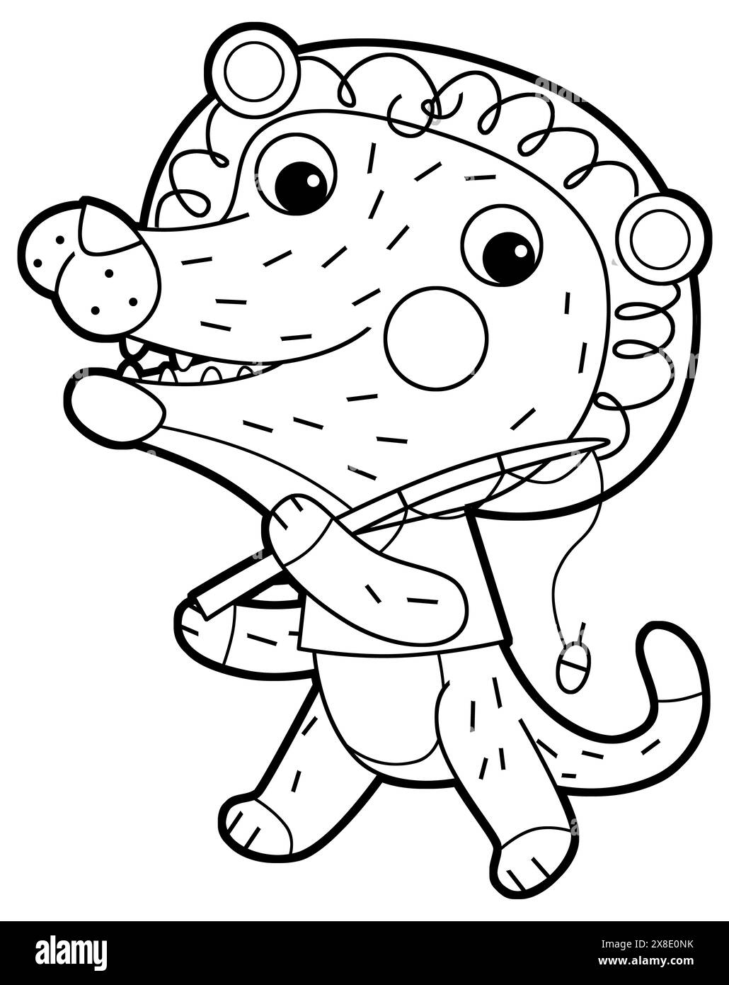 cartoon scene with happy and funny young cat lion like kindergarten kid or child having fun isolated background illustration sketchbook drawing sketch Stock Photo