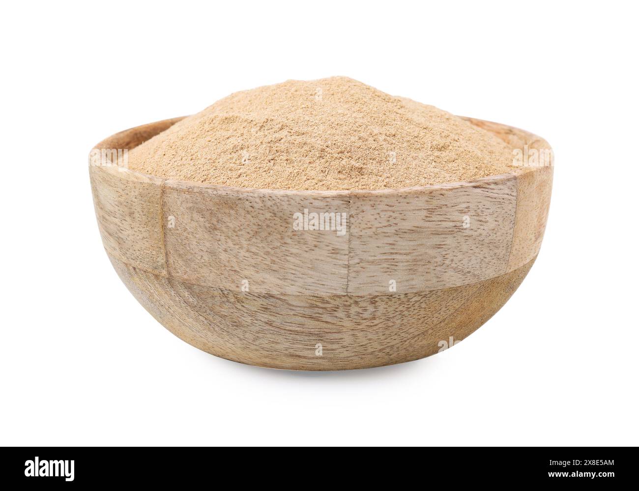 Dietary fiber. Psyllium husk powder in bowl isolated on white Stock