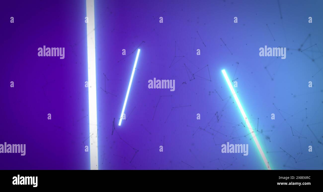 Image of shapes moving over neon lines Stock Photo