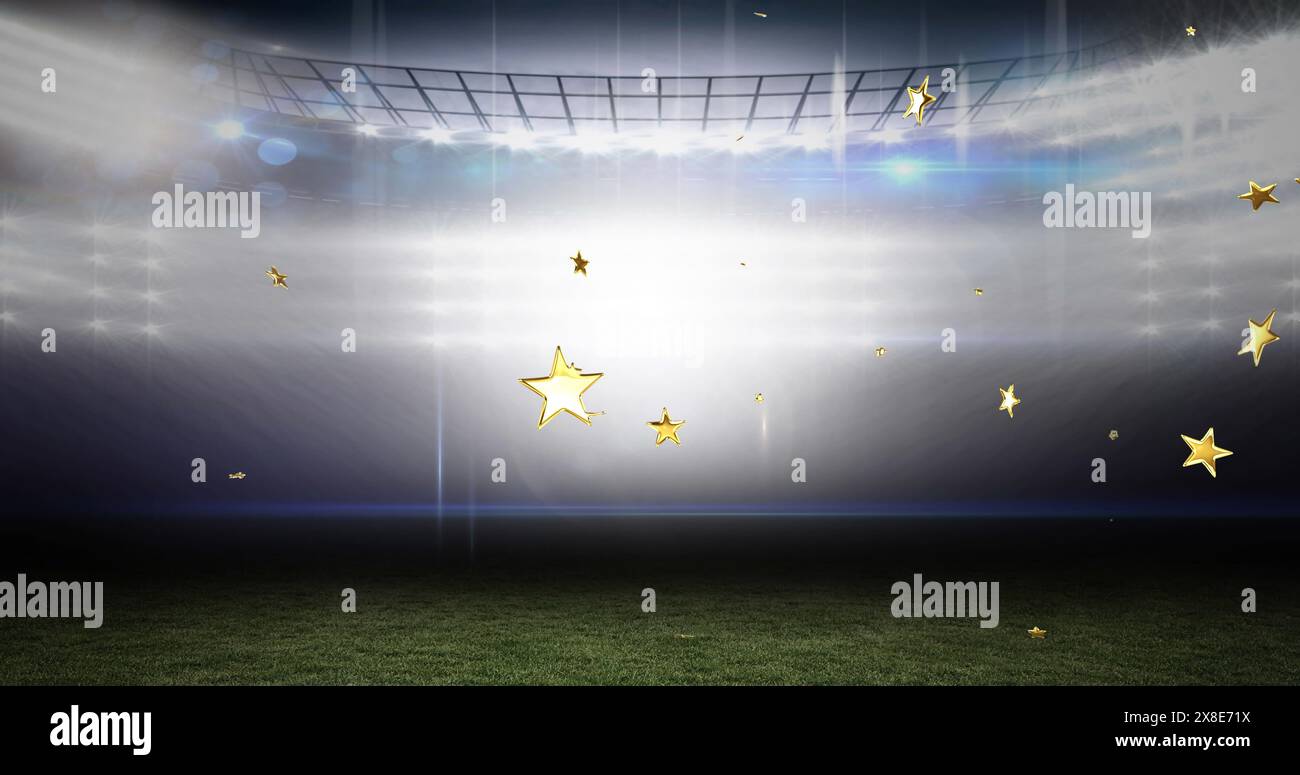 Image of stars moving over stadium Stock Photo