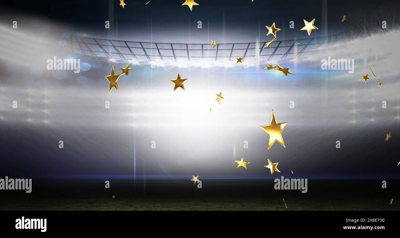 Image of stars moving over stadium Stock Photo