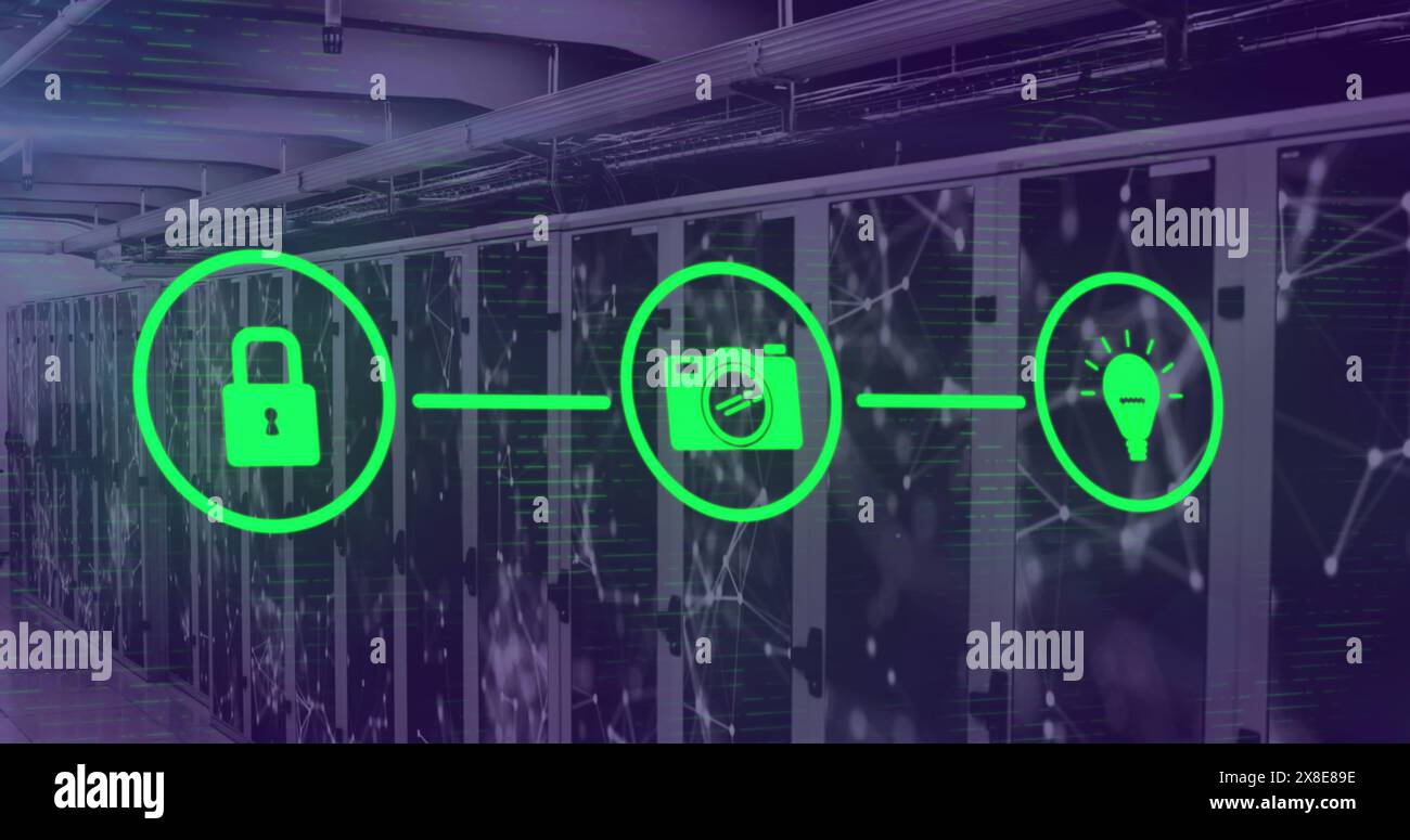 Digital interface icons animation over hi-res stock photography and ...