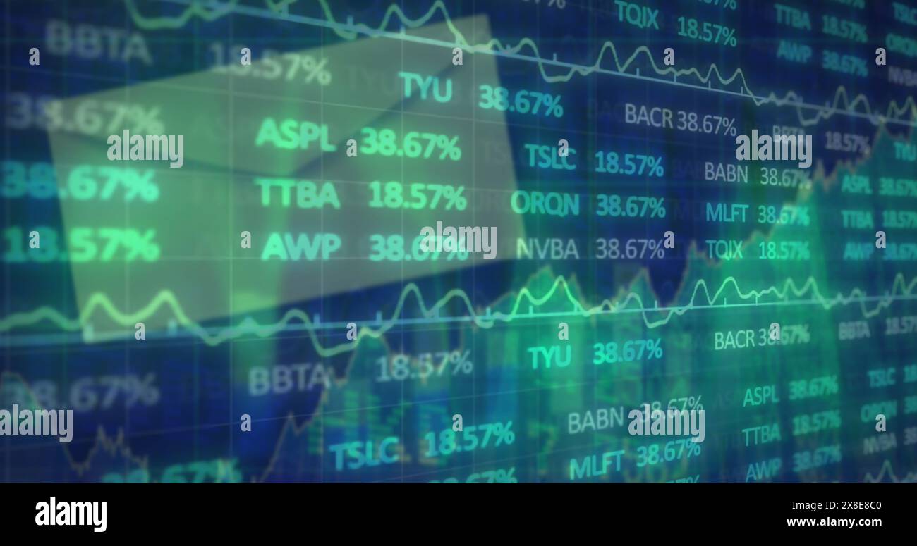 Image of financial data processing over envelope Stock Photo