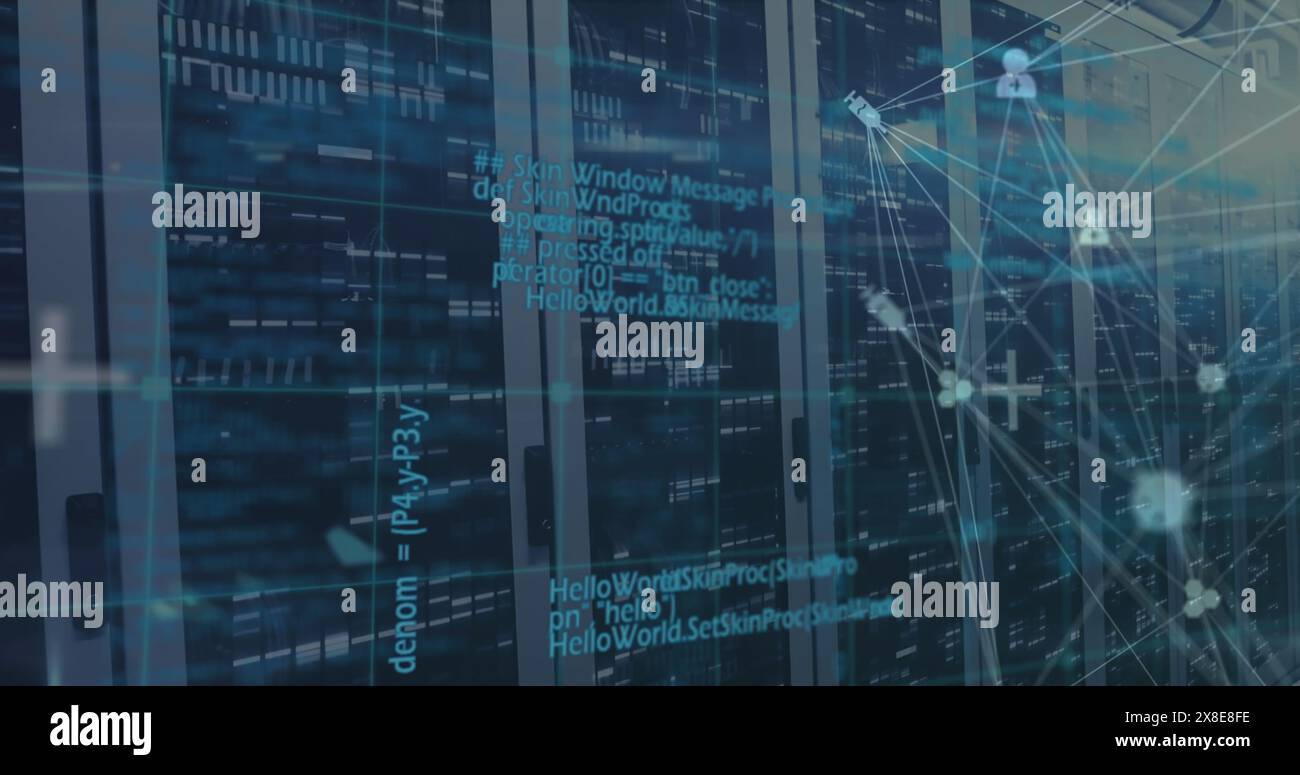 Image of data processing over media icons and server room Stock Photo ...