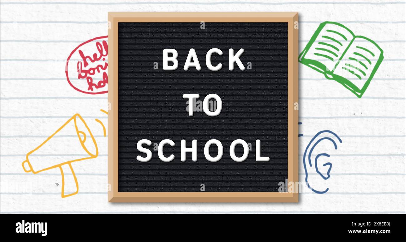 A school sign displaying BACK TO SCHOOL with blue background Stock Photo