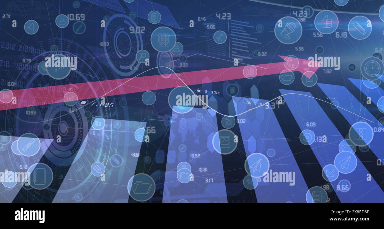 Two individuals analyzing digital data on futuristic screens Stock Photo