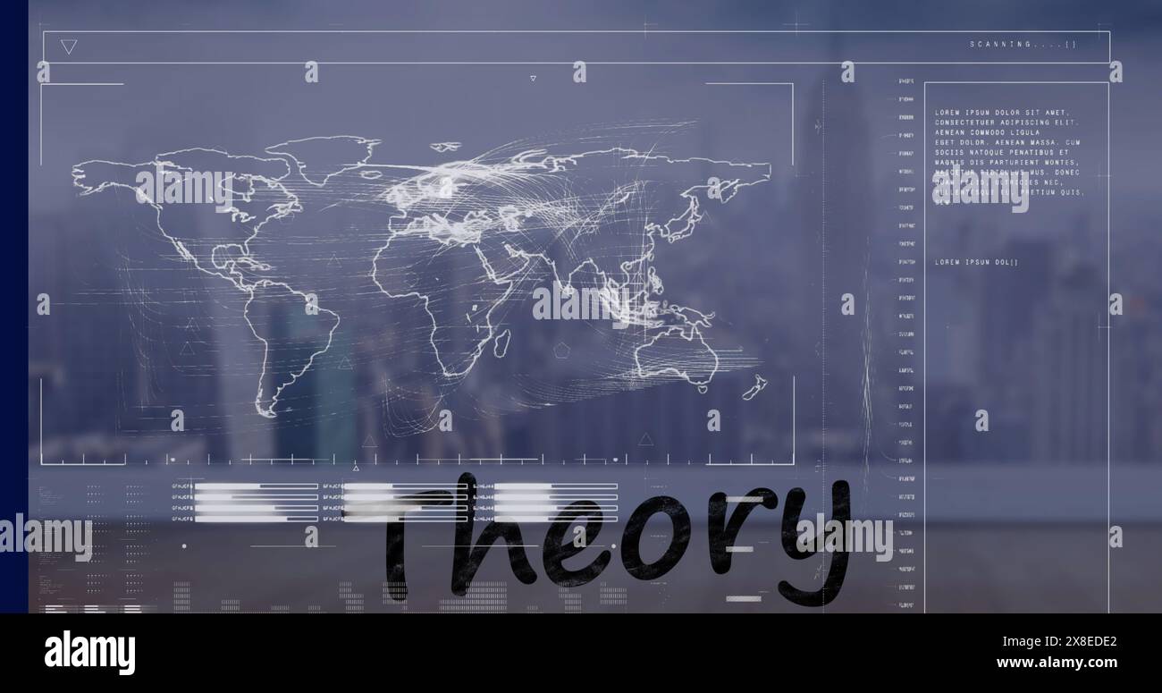 Image of graphical infographic interface screen with map, programming ...