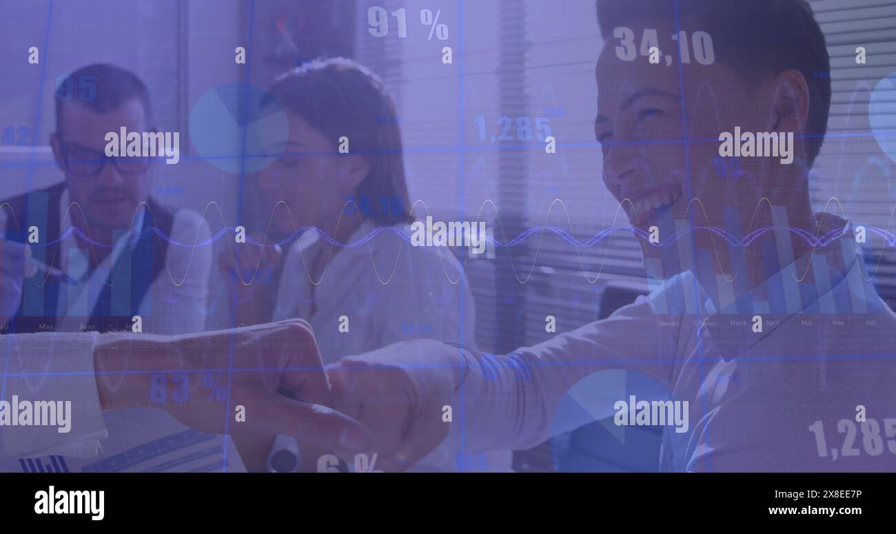Image of financial data processing and statistics over diverse business ...