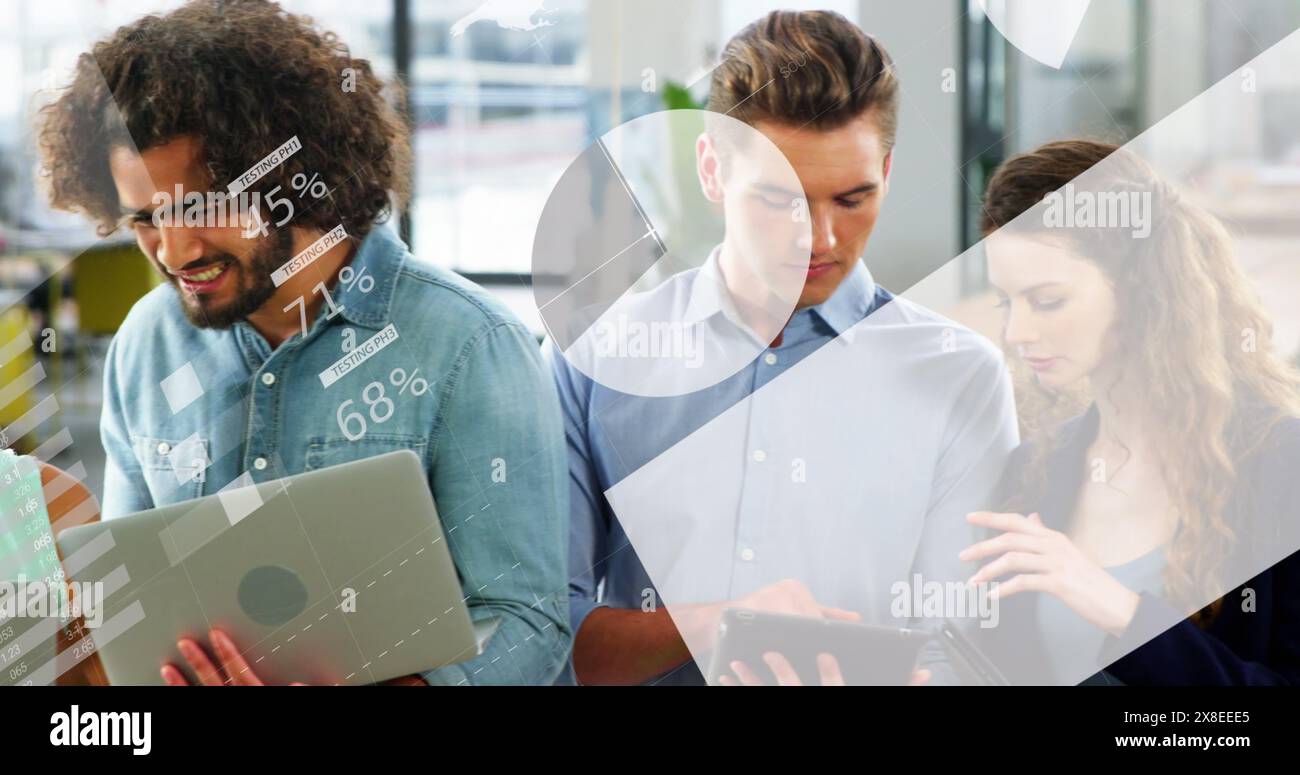 Image of statistical data processing over diverse colleagues using ...