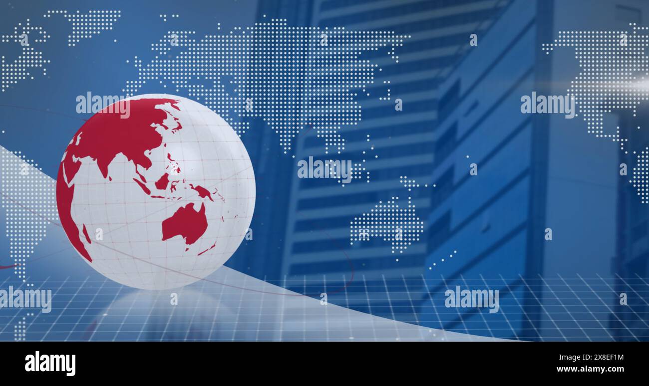 Image of data processing over globe and world map Stock Photo - Alamy