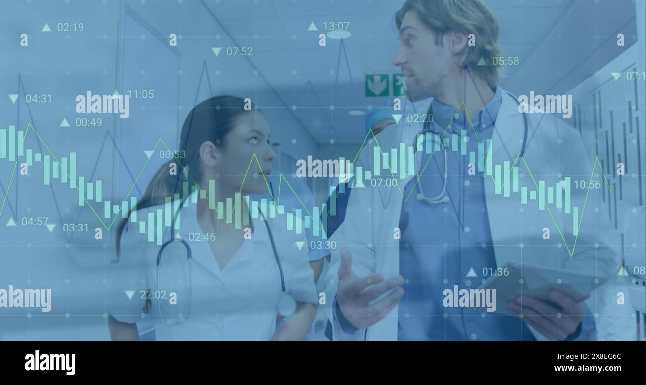 Image of data processing over diverse doctors Stock Photo
