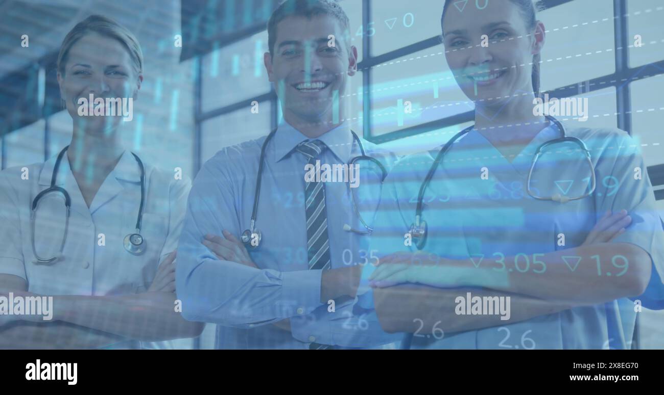 Image of data processing over diverse doctors Stock Photo