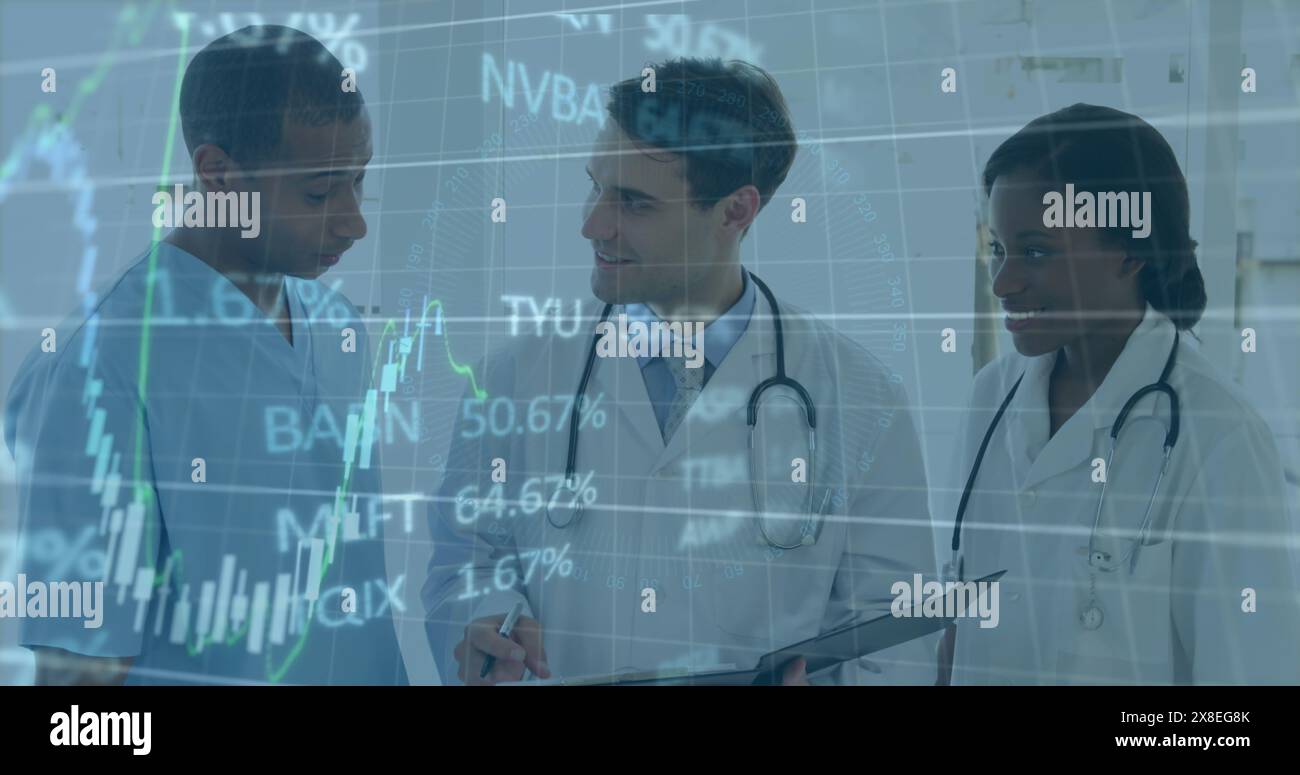 Image of data processing over diverse doctors Stock Photo