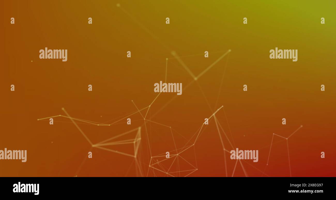 Image of network of connections floating against orange gradient background Stock Photo