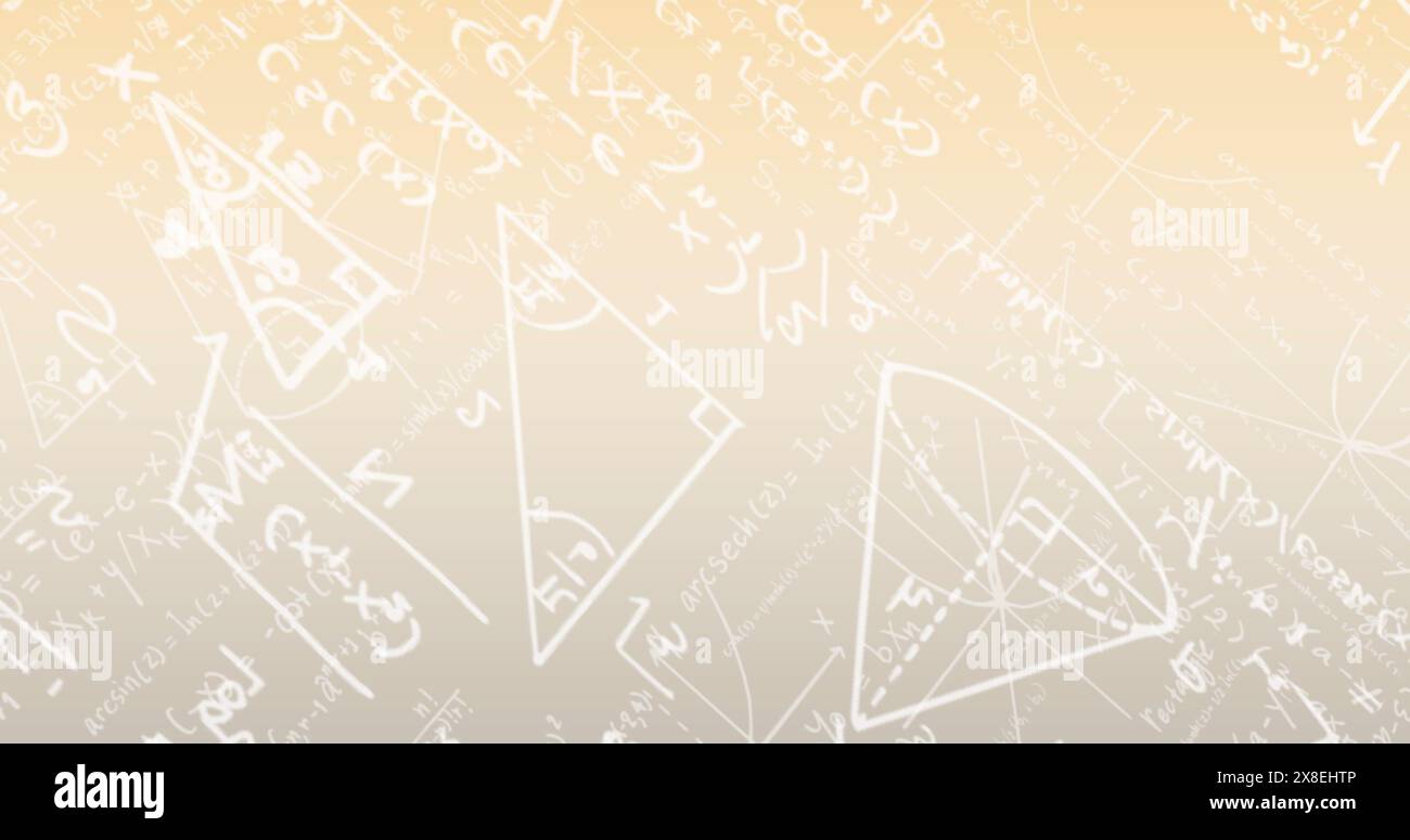 Image of white colored mathematical equation and diagrams over gradient background Stock Photo