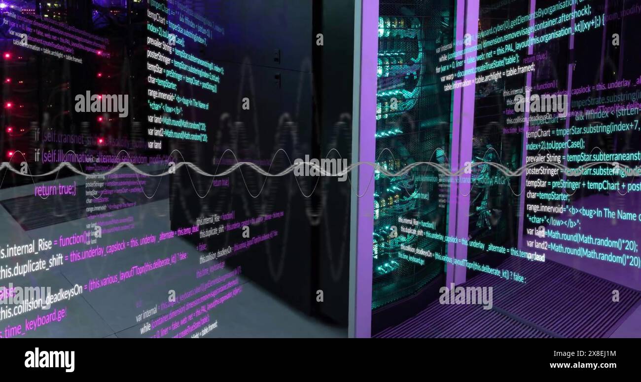 Image of layers of data processing on interface screens over computer ...