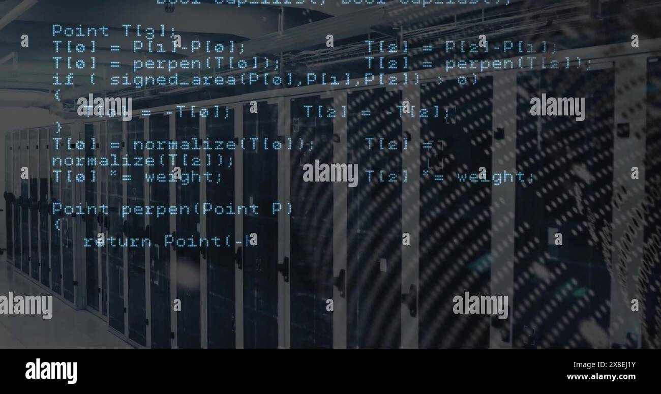 Image of coding data processing over computer server room Stock Photo ...