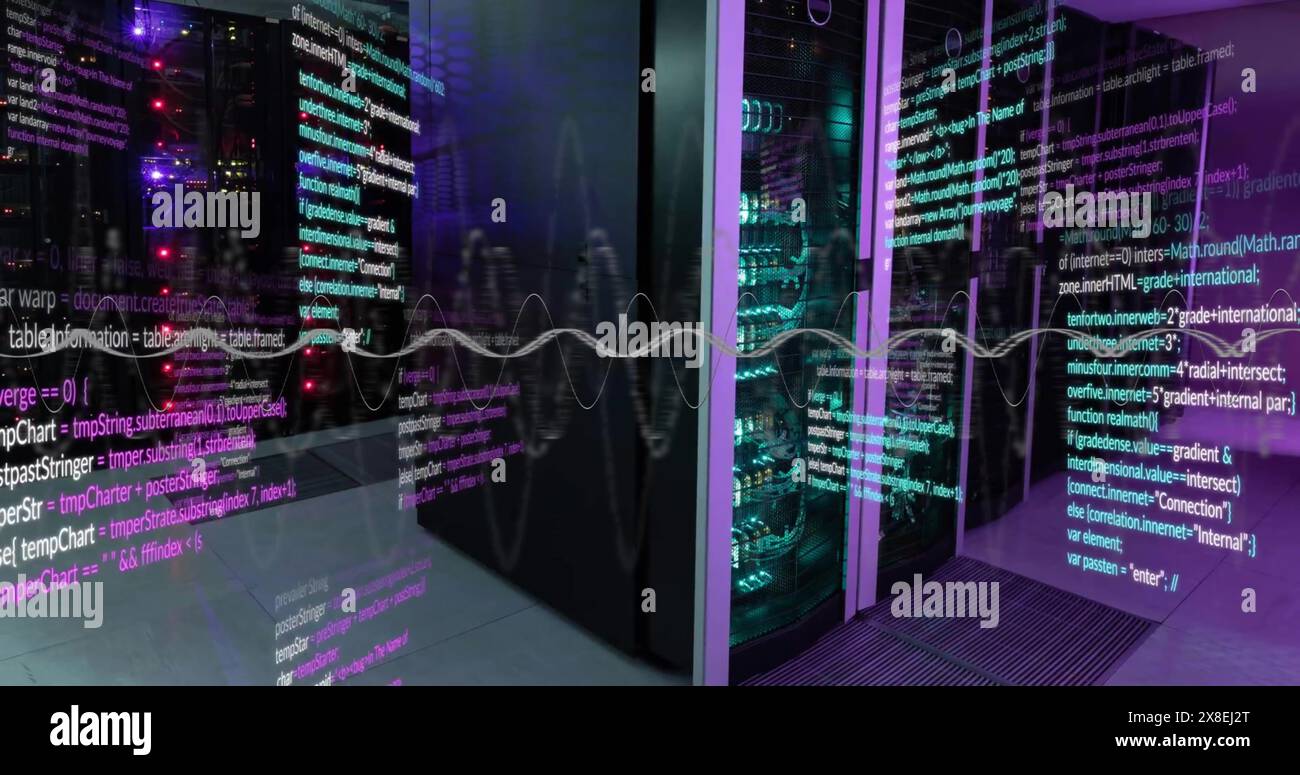 Image of layers of data processing on interface screens over computer ...