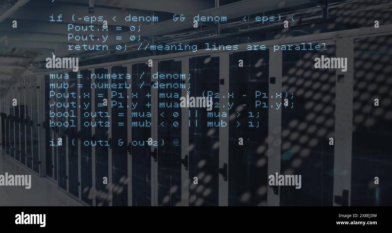 Image of coding data processing over computer server room Stock Photo ...