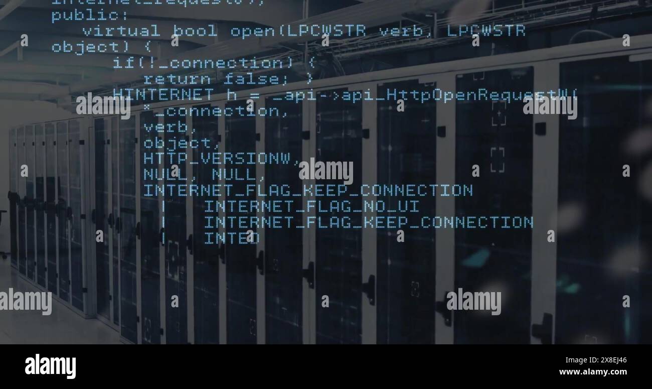 Image of coding data processing over computer server room Stock Photo ...
