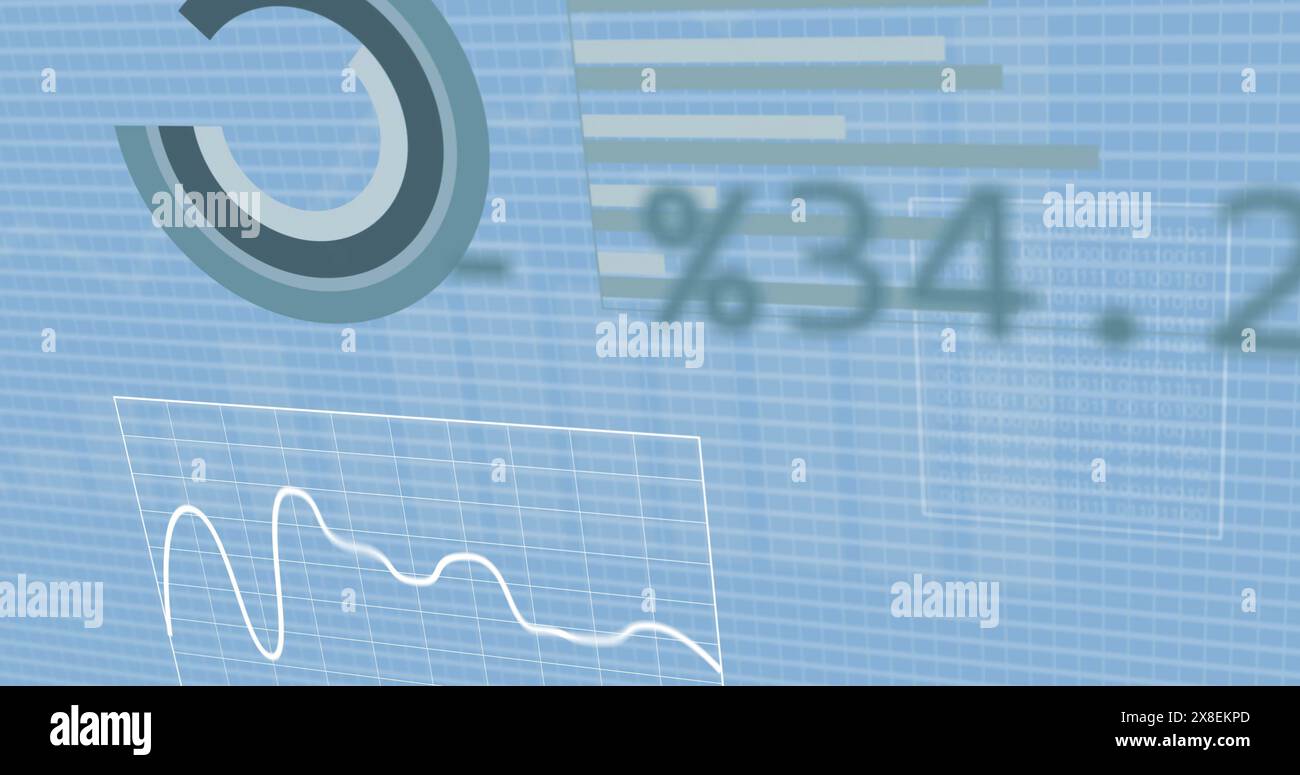 Image of infographic interface and programming language on blue background Stock Photo
