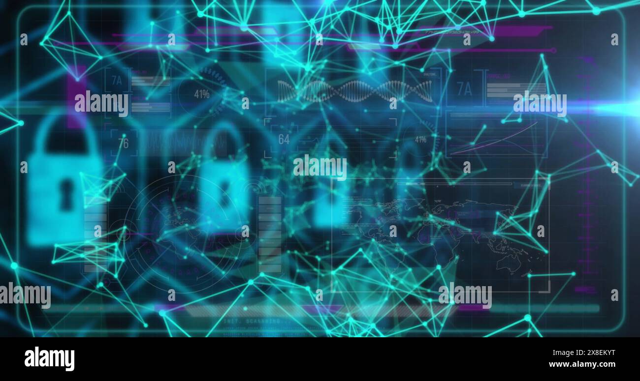 Image of data processing over security padlocks Stock Photo