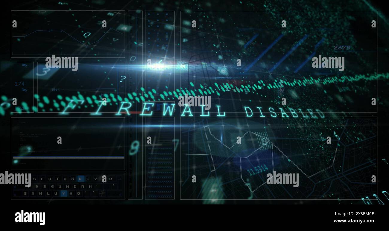 Image of data processing over security warning Stock Photo