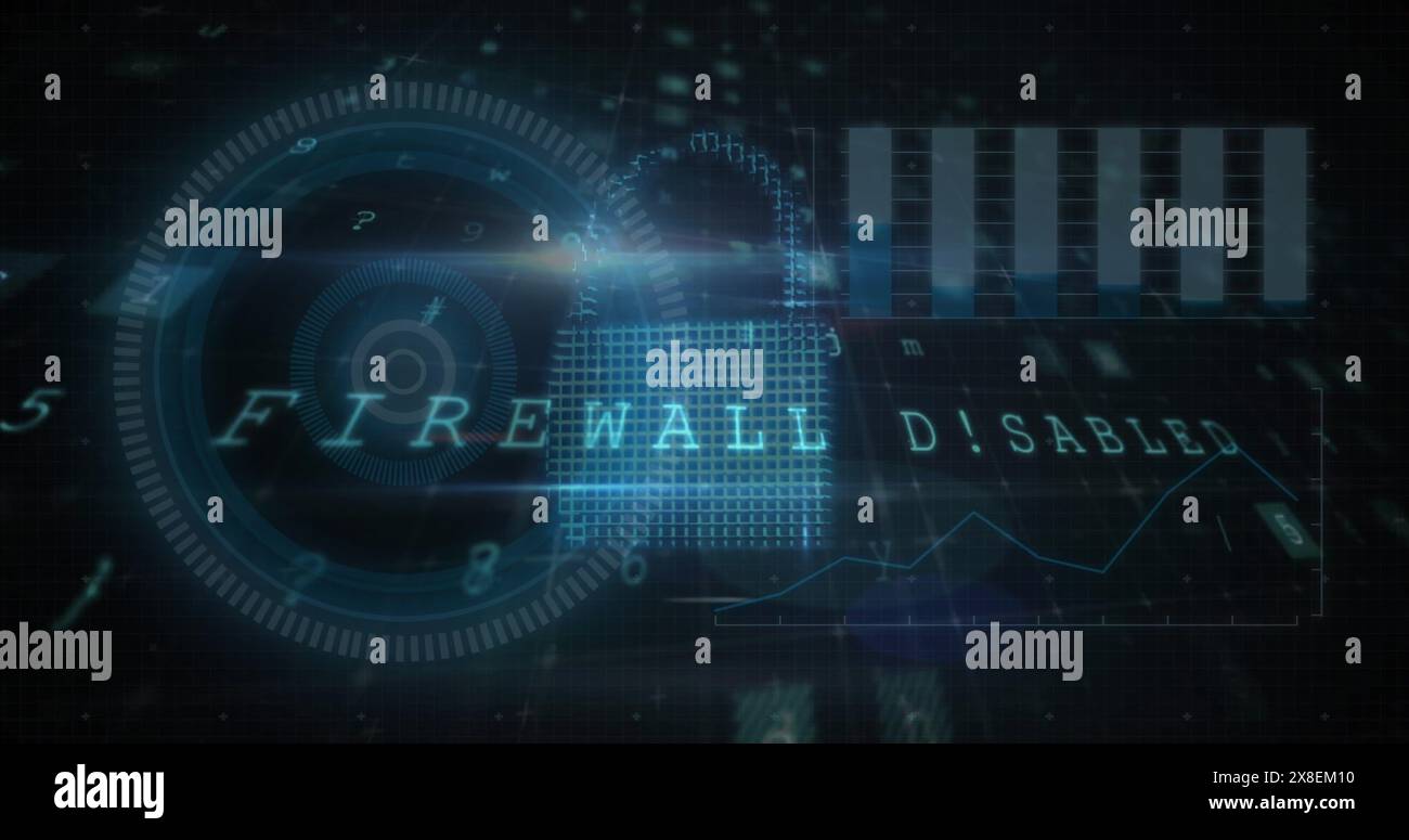 Image of data processing, scope over security warning Stock Photo
